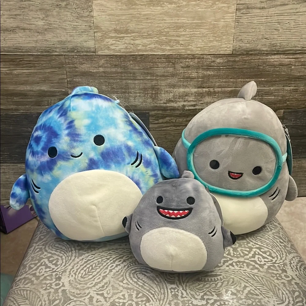 Squishmallows Blue and Gray SHARKS 3 Stuffed Animals Set Luther 2 Gordon’s